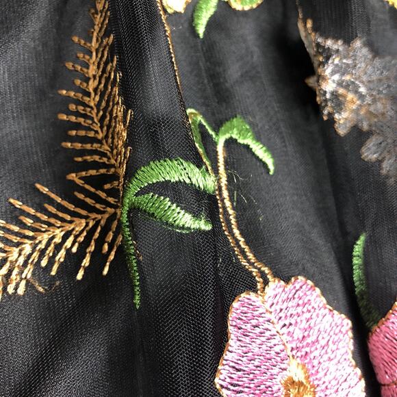 H&M Skirt Womens 8 Black Mesh Floral Embroidery Lined Boho Cottagecore Coquette‎ - Picture 10 of 16